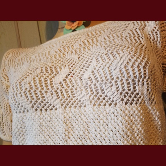 NWT VTG 80s JORDACHE White Crochet Knit Sweater - Picture 6 of 6